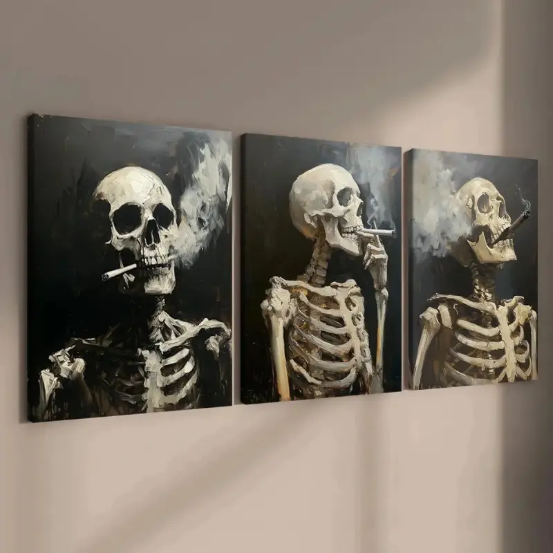 Skull Pattern Canvas Painting, 3 Counts/set Creative Wall Art Poster, Wall Art Decor for Home Living Room Bedroom Office Artwork