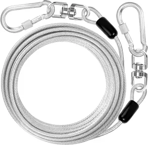 Jenico Dog Tie Out Cable: 15 Ft Dog Lead for Yard - Heavy Duty Chain Leash outside for Small Large Dogs up to 500 Lbs - Outdoor Dog Runner Tether jenico
