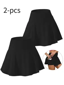 Women's Plus Size Knit Sporty Skirt Set with Inner Leggings, Running Tennis Golf Wear, Loose Fit Pockets, Casual Daily