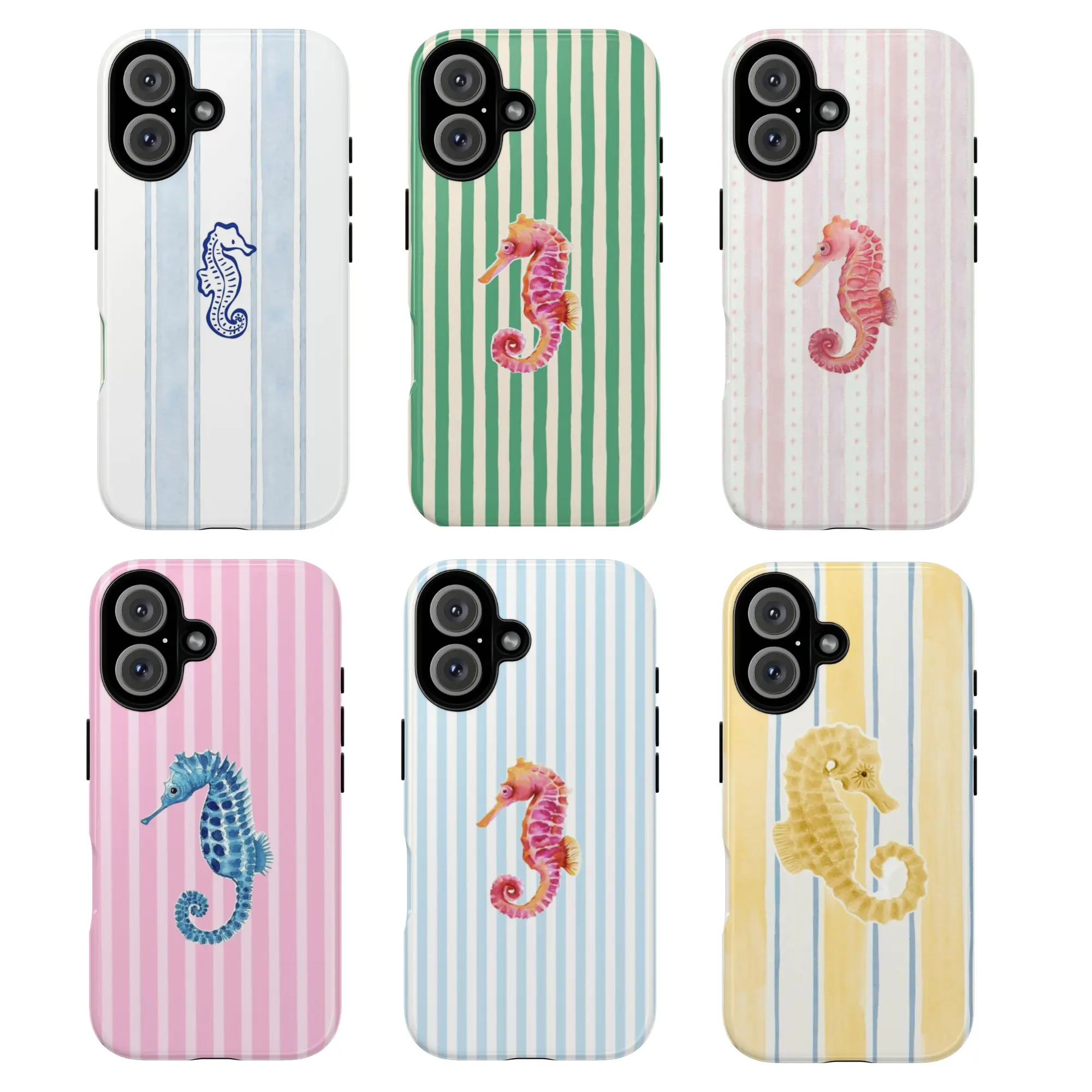 Colorful Seahorse Phone Case,  Ocean-Inspired Striped Design for a Cute Summer Look, gift for him for her, ocean protective cover