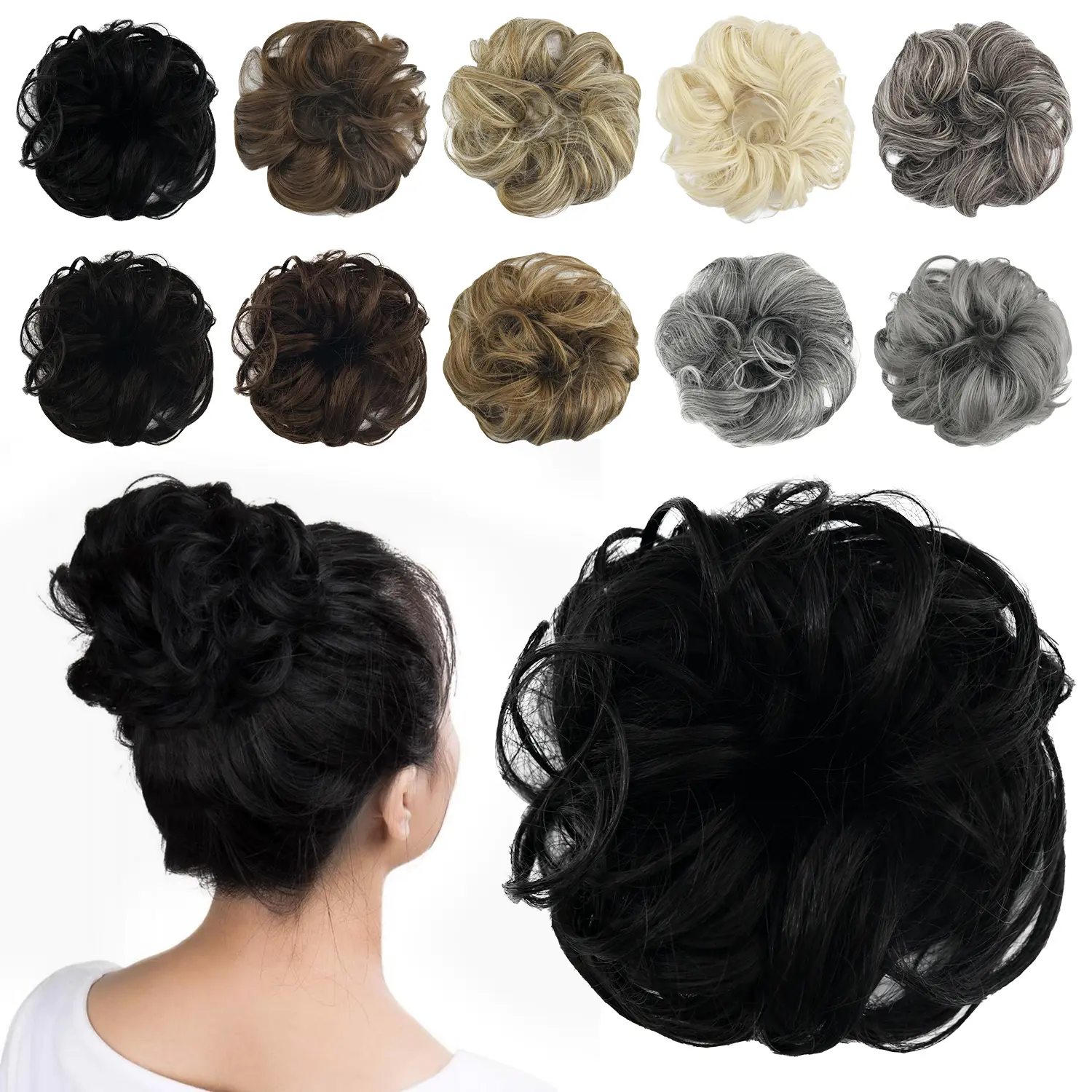 Vlasy Women's Messy Bun Hair Piece - Wavy Heat-Resistant Synthetic Chignon Scrunchie for Elegant Thick Updo & Instant Volume, Synthetic Hair Pieces, Accessories for Women, Thick Look, Natural Fluff