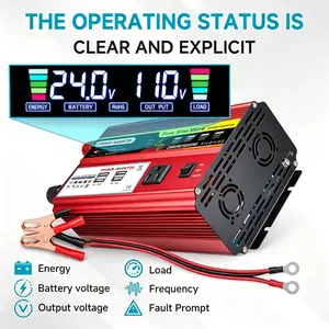2000W Peak Pure Sine Wave Inverter, DC 12V to 110V Fast Charging Power Converter with LCD Display, Portable Inverter for Car, RV, Truck and Outdoor Use