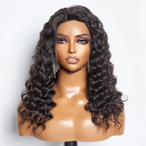 24”Glueless 3D Cap Pre-bleached Loose Deep 13x4 Transparent Lace Front Wig 150% Density Natural Look