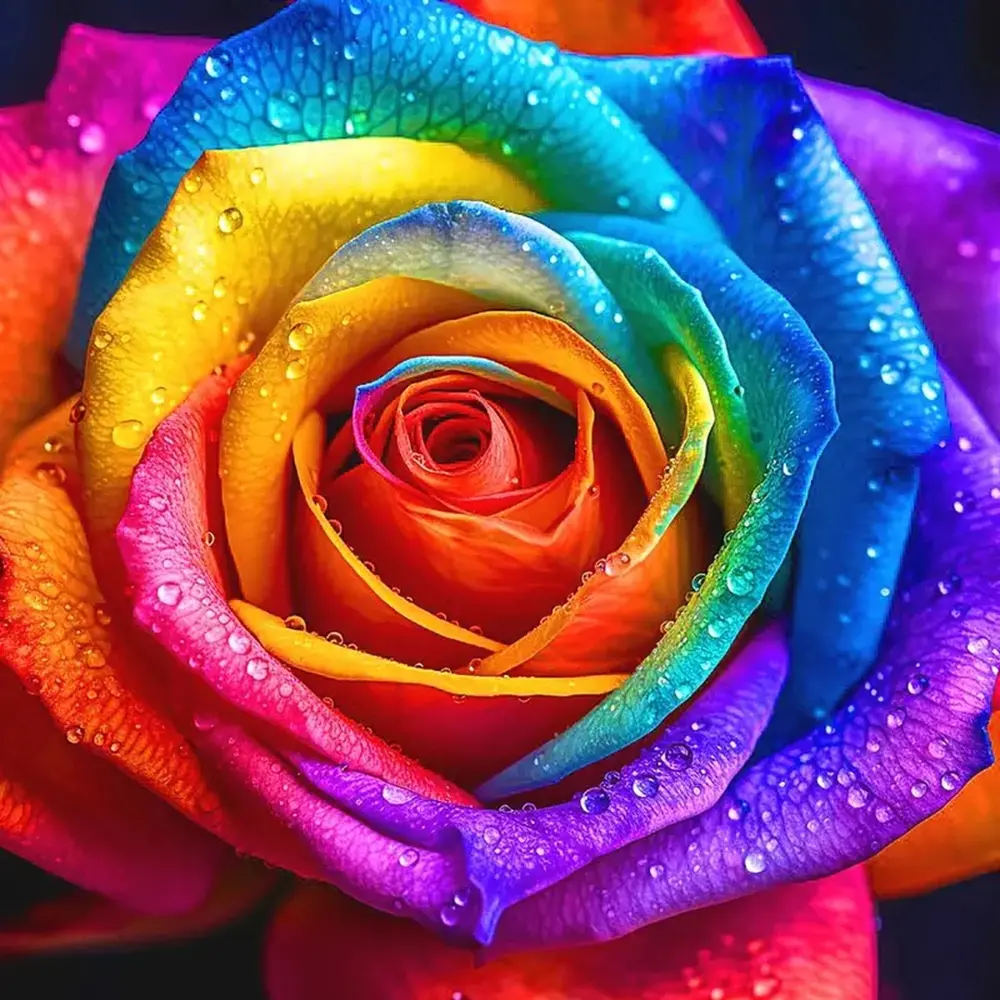 5D DIY Diamond Mosaic Rainbow Rose Flowers Full Round Diamond Painting Embroidery Handmade Gift Diamond Bedazzling Crafting Kit DIY Set