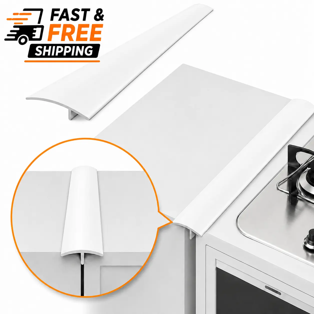 Stove Gap Cover Strip, Silicone Counter Gap Filler for Kitchen Stove and Countertop, Spill Guard for Crumbs and Messes, Easy Clean Cooktop Accessory