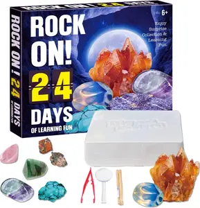 24 Rock Collection for Kids, Rocks Gems & Geodes Maker Lab STEM Kit, Gemstones & Crystals with Learning Guide,Educational Christmas Avent Calendar Geologist's Gift for Boys & Girls
