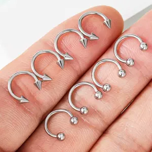 OUFER 8PCS 316L Stainless Steel Horseshoe Nose Piercing Rings - Body-Safe Piercing Jewelry Accessories, 8mm/10mm/12mm Sizes, Silver/Black/Gold Colors, Hypoallergenic, Classic Ball & Bold Spike Closures, Geometric Shape for Daily Use