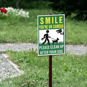 Clean UP After Your Dog Signs, 1-Pack 8"x12" Smile Your on Camera Signs, No Pooping Dog Signs for Yard, Pick Up After Your Dog Sign