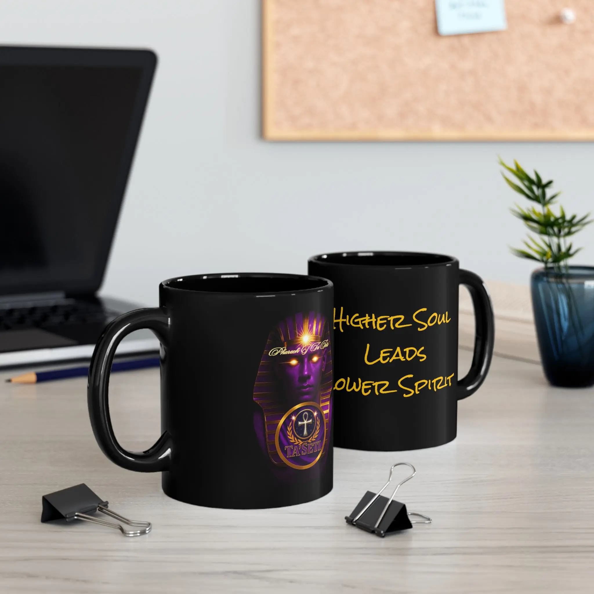 Ta'Seti Spiritual Soul 'Higher Soul Leads Lower Spirit 'Ceramic Mug | Amethyst Gold Medallion, 11oz