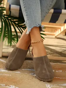 Fashionable European Style Women's Heeled Slip-On Sandals, Comfortable Retro Simple Slippers, Lightweight Summer Shoes, Slip On Mules