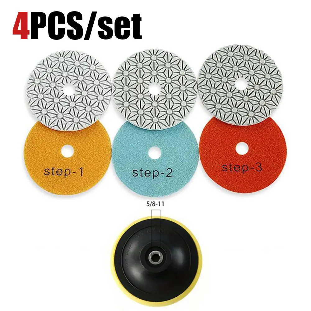 LOZLIN 4PCS 100mm Diamond Polishing Pads Wet Use for Marble Quartz & Granite 3-Step Grinding Polishing Kit for Angle Grinders Tool