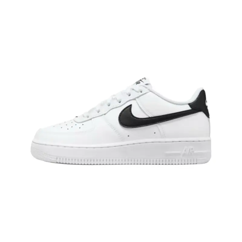 Nike Air Force 1 Low White Black Youth-Women's Lace-Up Plain Color Minimalist Casual Everyday Sneakers, Trendy Lifestyle Walking Footwear, Everyday Sneaker, Lace Up Sneaker