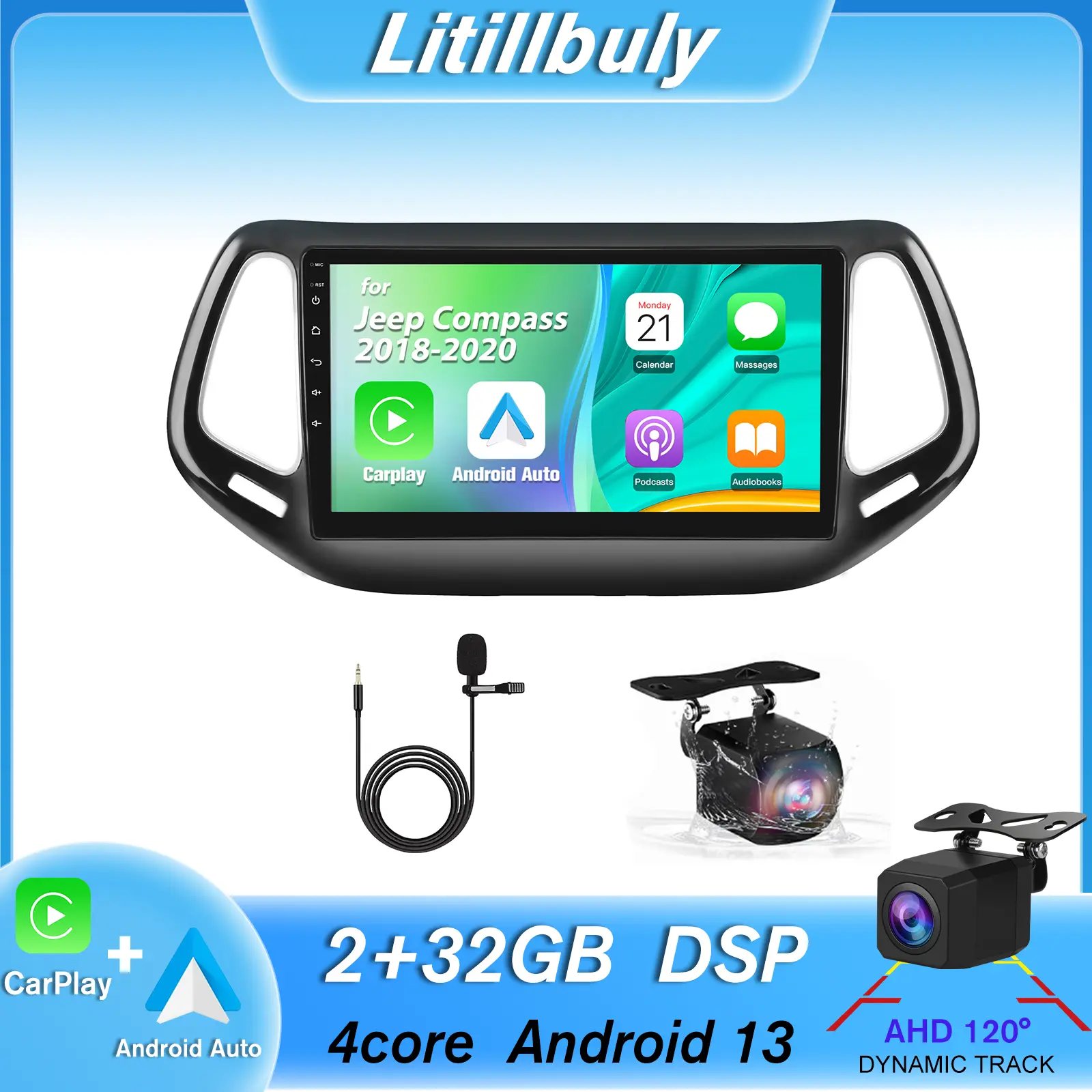 Android 13 Car Stereo Radio for Jeep Compass 2017-2020 10.1 Inch Touchscreen Wireless CarPlay Android Auto Bluetooth GPS FM AHD Backup Camera
