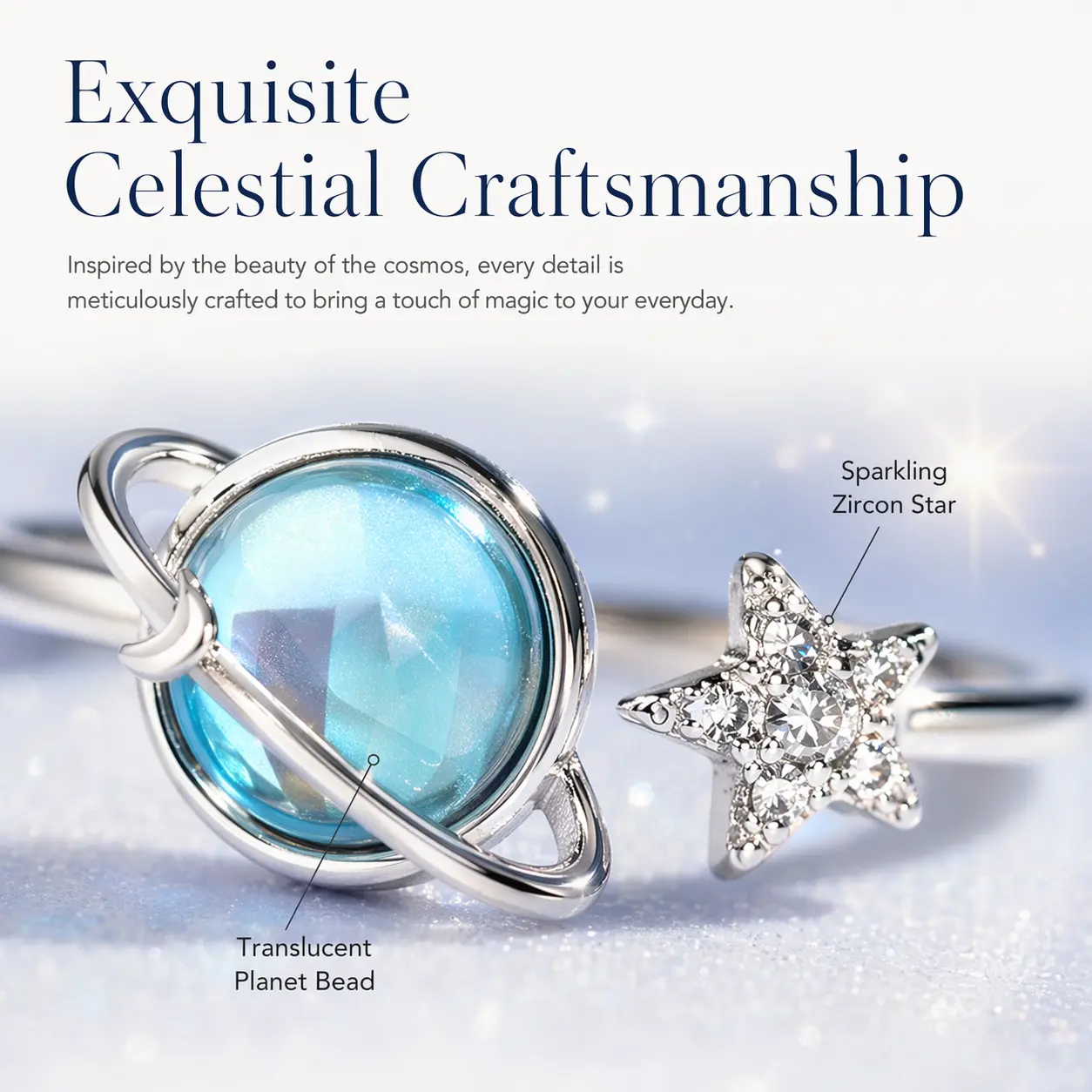 To My Daughter Spinning Star Planet Ring, Blue Aurora Celestial Saturn Adjustable Open Fidget Ring for Anxiety Relief, Cute Galactic Crystal Jewelry Gift for Teen Girls Women