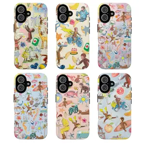 Playful beach-themed design with colorful illustrations of CCurious Georgeee Cellphone case , sea creatures, flowers, and summer icons, gift, monkey, cover, tough Shockproof Protective phone case