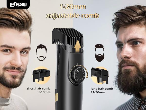 Enssu Vacuum Beard Trimmer for Men, Auto Hair Suction Electric Trimmer, 2 Guide Combs, Adjustable Length Dial, Waterproof Cordless Grooming Kit for Beard, Face & Body