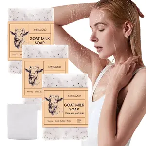3 pcs of 100g goat milk soap, Cleansing, deeply cleanses pores, gentle and non irritating, moisturizes facial and body skin, does not dry skin, suitable for all skin types, men and women, containing a foaming net, Honey, Shea, Body Care Products
