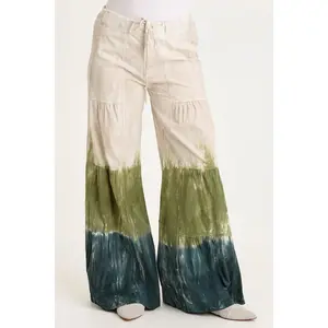 Tiered Wide Leg Drawstring Flare Ruched Pant