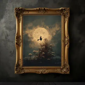 Witch Flying over The Field Art, Witch Broomstick, Vintage Halloween Art, Spooky Witch Wall Decor, Witch Poster, Spooky Season Unframed