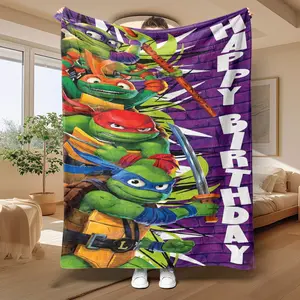 Cute Cartoon Ninja Turtle Flannel Blanket, Birthday Gift, Soft Warm Material, Home Leisure, TV, Reading, Sofa, Travel, Nap, Decorative