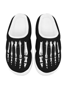 Men's Warm Home Slippers, Gothic Skeleton Design Thick-Soled Plush Slippers, Comfortable Slip-On Shoes for Relaxation and Everyday Wear