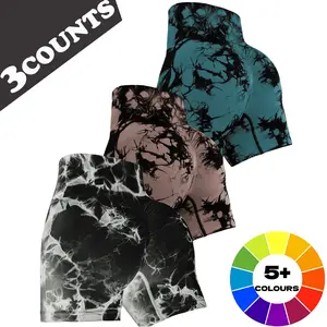 #SummerVibes Women's 3-Pieces Clothing Set, Polyester Blend Activewear with Tie-Dye High-Waist Tummy-Control Pants, Seamless Shaper Sports Shorts, Highly Elastic Female Gym Outfit for Summer Vibes,summervibes