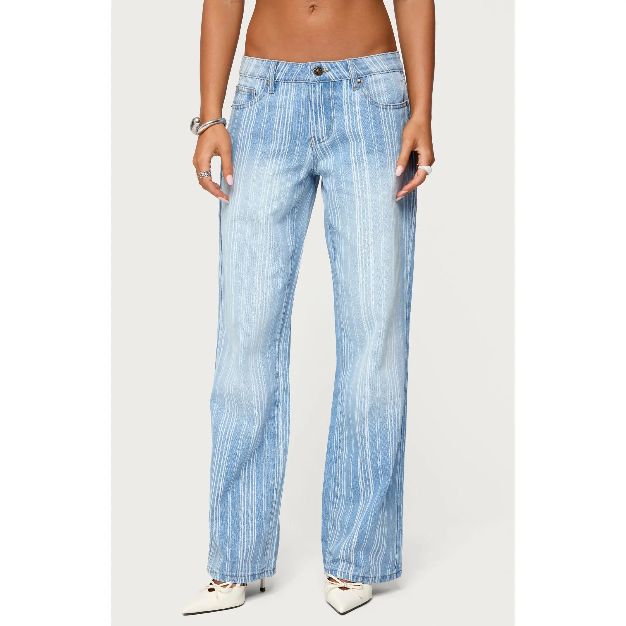 Edikted Women's Tera Striped Low Rise Jeans