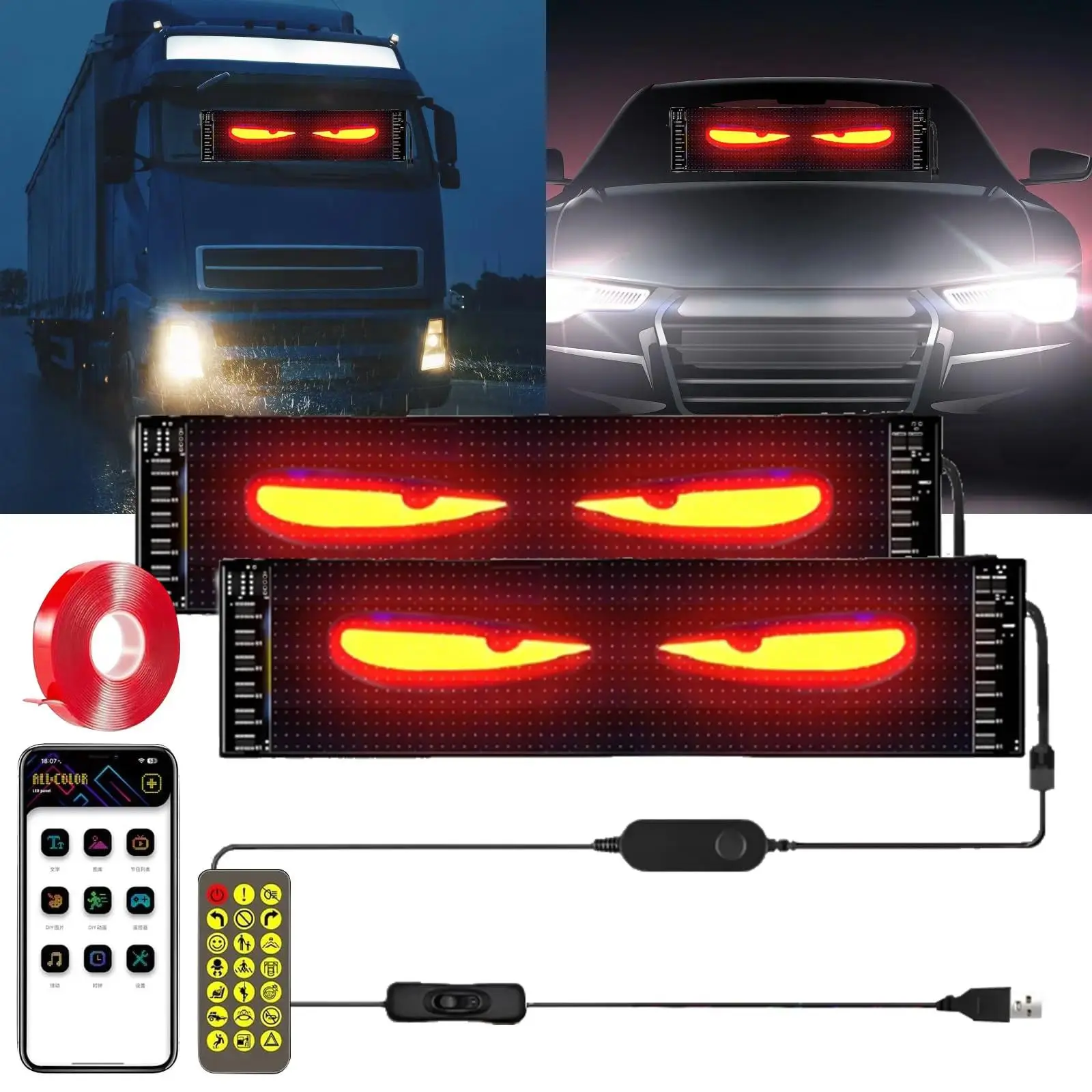 Devil Eyes Light for Windshield for Cars Car Eyes LED Windshield Flex LED Display for Car Eye Animated LED with App Control