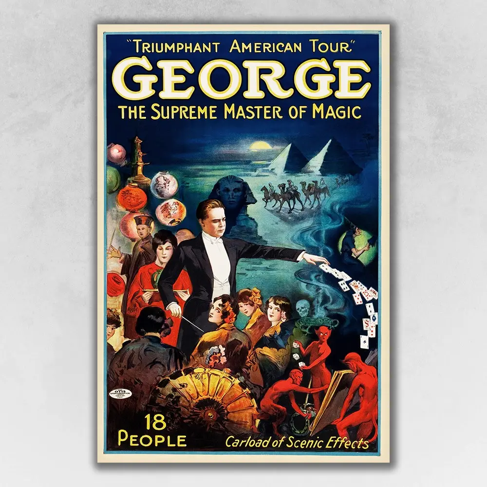 360 Stand George the Master Vintage Magic Poster, 12x18 in. Heavyweight Matte Paper Artistic Print, Multi-Color Home Decor Wall Decoration, Wall Art