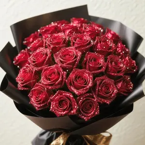 36Pcs Roses Artificial Flowers, Glitter Red Roses Foam Flowers with Stems, Fake Flowers Glitter Foam Roses Bouquet for DIY Wedding Party Bridal Arrangements Table Centerpieces Home Decorations Glitter Roses Everlasting