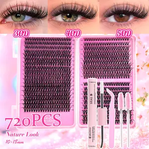 720 PCS Individual Lash Clusters | 30D 40D 50D Mix 10-18mm | Natural Fluffy Eyelash Extension Set | Easy to Apply for Beginners | Long-Lasting & Lightweight | Trendy Lash Kit for Every Look |DIY at Home Eyelash Extensions Wispy Eyelash Clusters