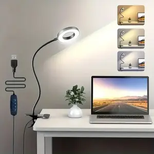 Reading Lamp with Magnifying Glass Clip, 360° Adjustable Gooseneck, USB Powered, Foldable, 3 Lighting Modes, Multi-Brightness Levels