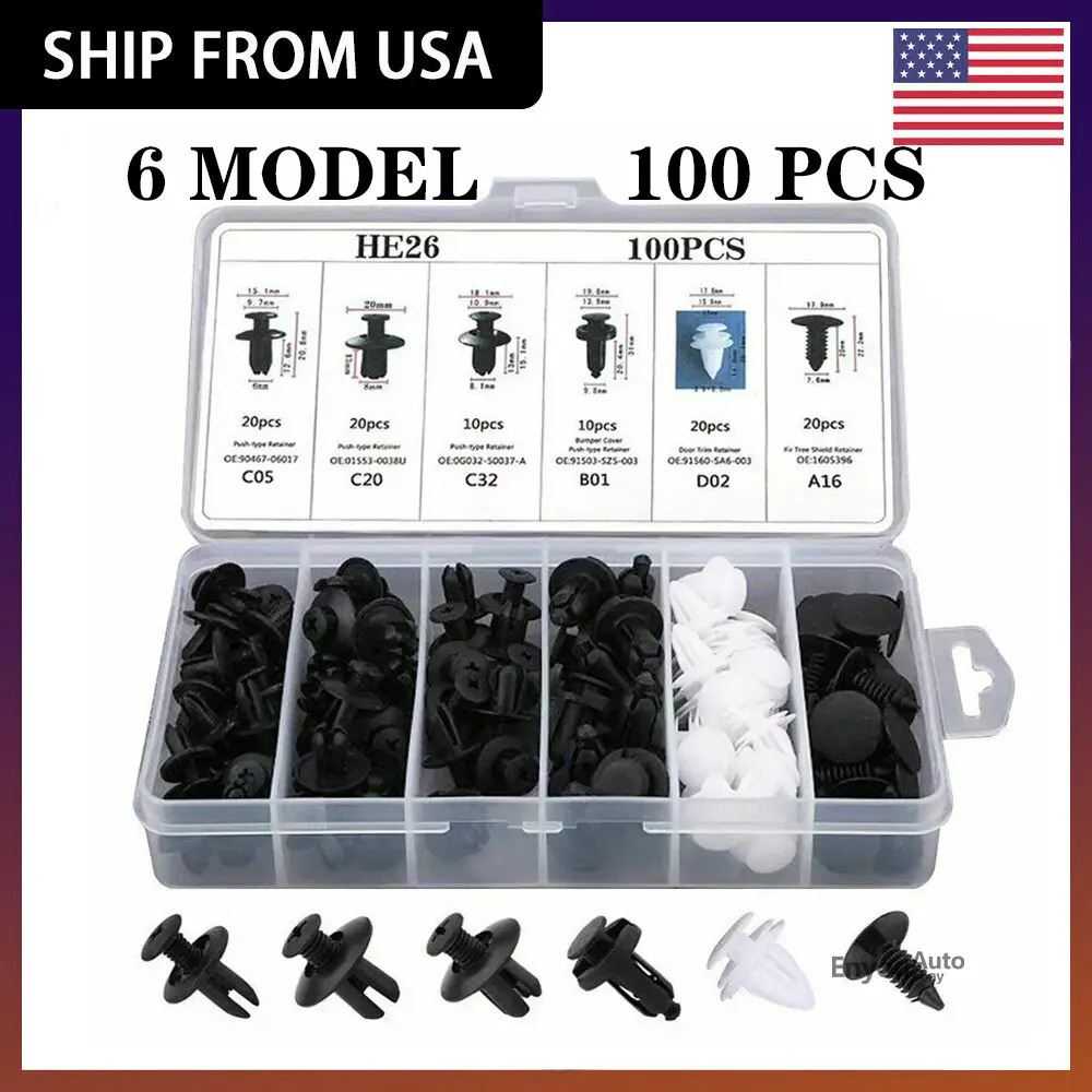 100 Pcs Auto Bumper Clips Retainers - 6 Popular Sizes (200 x 105 x 35mm Multiple Types), Car Rivets Fasteners for Acura S2000, GM Models, Fender Trim Push Pins & Household Appliances