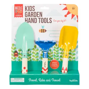 Beetle & Bee Kids Garden Hand Tools Set - 3-Piece Shovel Rake & Trowel Kit for Ages 4-7 with Heavy-Duty Metal Heads & Easy Grip Handles