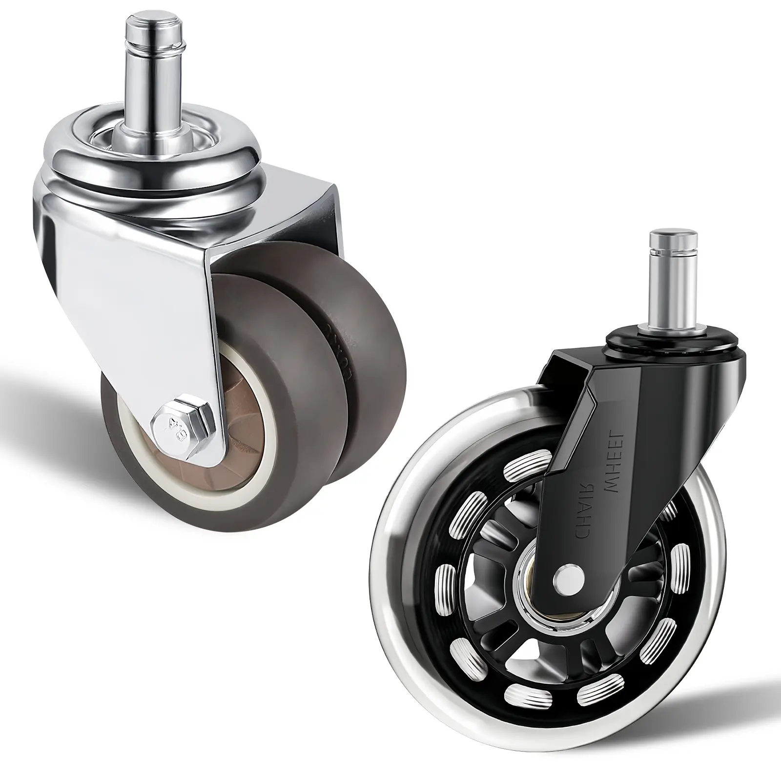LSWHEE Set of 10 Caster Wheels Bundle – 5x 2 Inch + 5x 3 Inch Universal Roller Blade Replacement Wheels for Office Chair, Gaming Chair & Furniture – Quiet Rolling, Fits 7/16" (11mm) Stem, All-Floor Protection