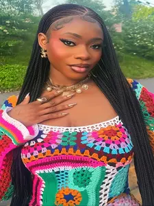 Braided Wigs for Women, Lace Frontal Wigs, 13x8 HD Lace Front Cornrow Braids, Premium Synthetic Hair, 36 Inch Full Lace Cornrow Box Braid Wig