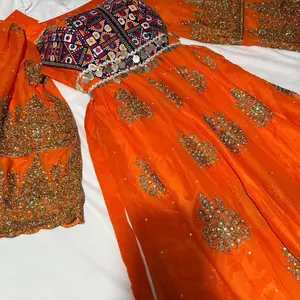 Luxury Afghani party dress , Free size  Yellow