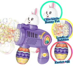 Easter 21 - Hole Rotating Rabbit Automatic Handheld Bubble Machine, Electric Kids Toy with Lights & Lucky Eggs, Portable Outdoor Summer Toy for 3-5 Years Old, Festival Gift、Easter toy、Easter gift、Easter egg、Easter bunny