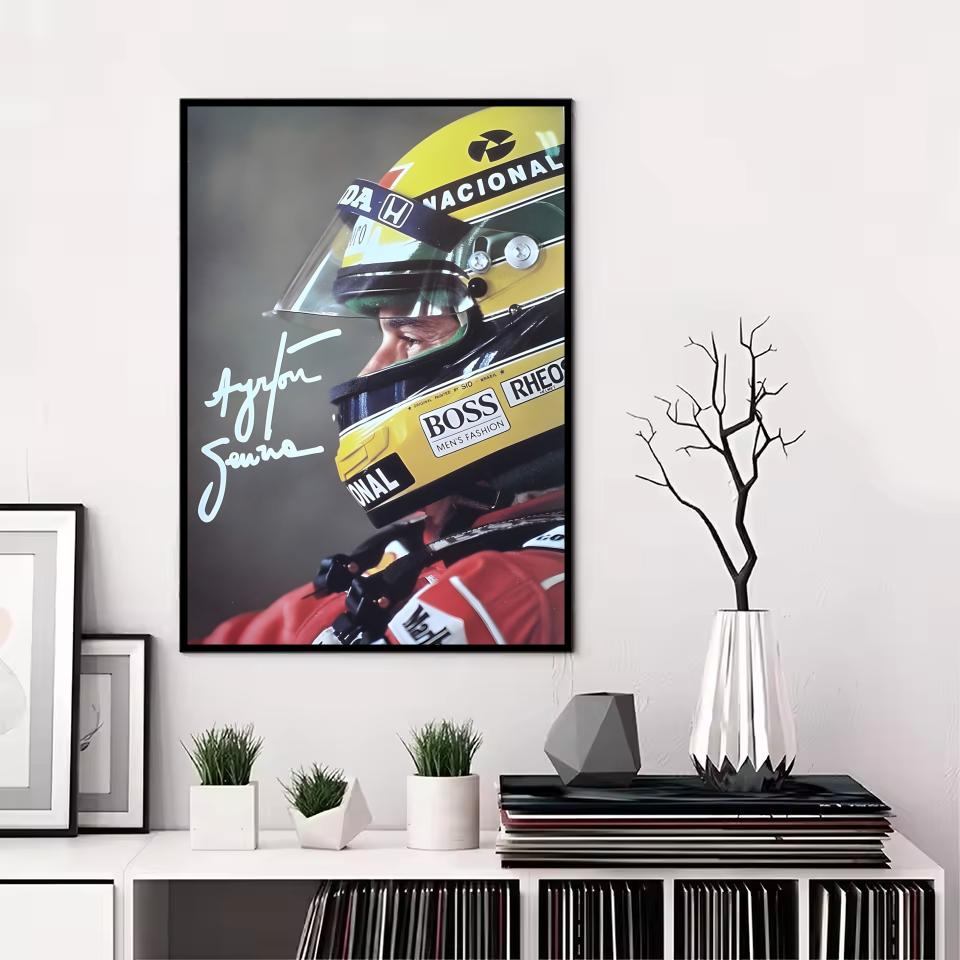 F1 A-Ayrton Senna Painting Calligraphy Canvas Poster: Crease Free Waterproof Durable All Space Wall Decor