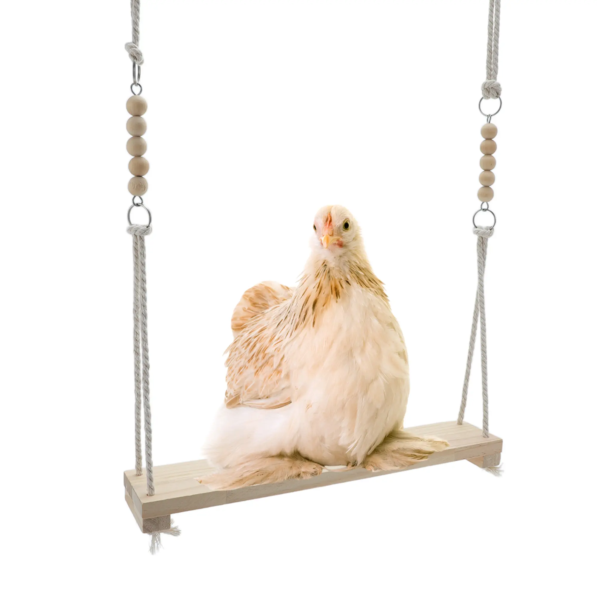 VOCOSTE Chicken Toys, Adjustable Height Wooden Chicken Swing for Coop Natural Safe Large Durable Perch Ladder, Brown, 1 Pcs