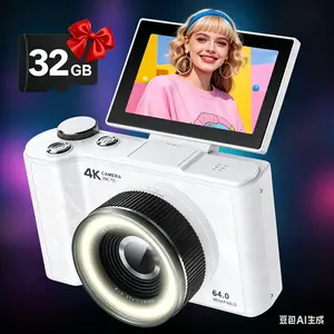 W&O 4K 64MP Vlogging Camera, Auto-Focus Digital Camera with 2.4 Inch 180° Flip Screen, 18X Digital Zoom Portable Camera for Beginners, Include 32GB SD Card