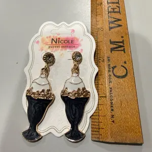 Black and white enamel Goldtone post earrings