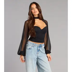 Sheer Drama Mesh Long Sleeve Topper