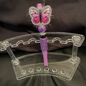 Custom made beaded butterfly pen purple & pink butterfly charm purple fur acrylic beads purple rhinestone pen wrap plastic body