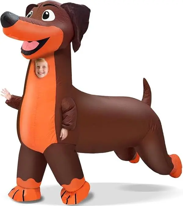 Halloween Inflatable Dog Costume for Kids, Four-Legged Dachshund Blow Up Costume, Funny Full Body Animal Costume for Halloween Party & Cosplay