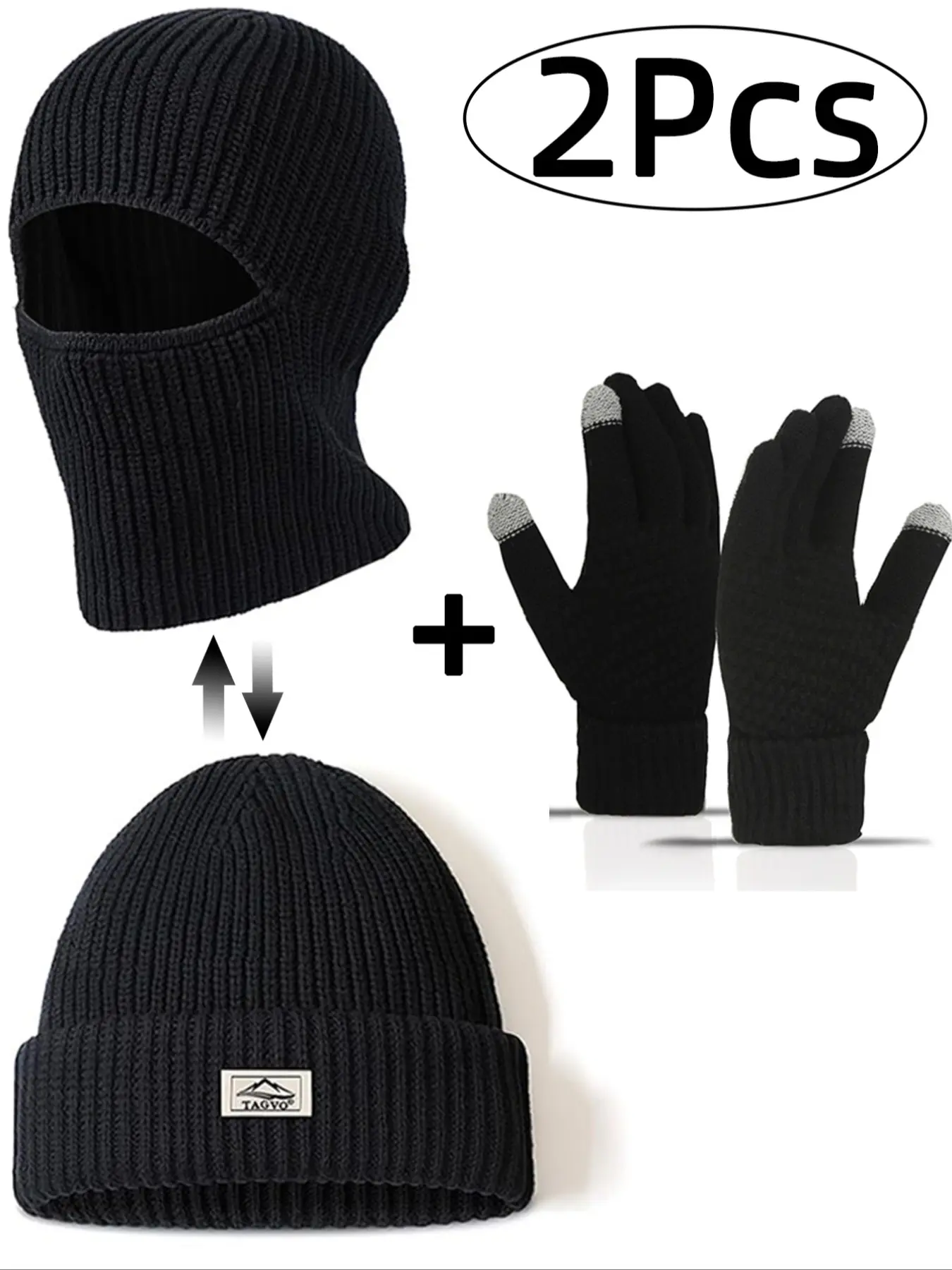 Autumn Winter Warm Knit Hat Wool Cold Cap Head Cover Windproof Wind Protection Face Mask Gloves Unisex Secure Fit Fitted Plain Style Accessories Set