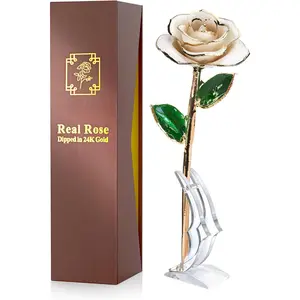 Dipped Infinity Rose - Eternal -Preserved Rose | Forever Flower Decor for Birthdays, Mother's Day, Anniversaries |   for Women, Mom, Wife ( White)