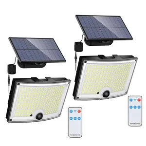 Solar Outdoor Light, 202 LED Floodlight, Solar Security Lights, Remote Control Motion Sensor, 3 Modes, 5 Meter Cable, for Patio, Yard, Garage, 2 Pack