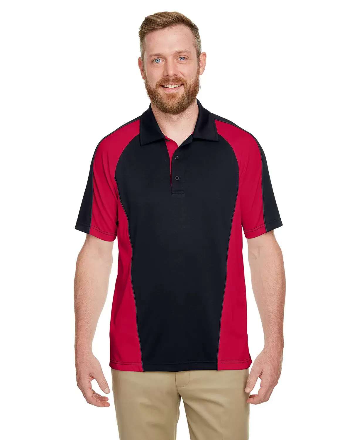 Harriton M385 Men's Advantage Snag Protection Plus IL Colorblock Button Jersey Polo Shirt, Button Polo Shirts, Jersey Polo Shirts