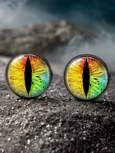 1 pair Fantasy Elf Eye Studs, Iridescent Glass Eye Earrings, Dark Aesthetic Creepy Cute Ear Piercings